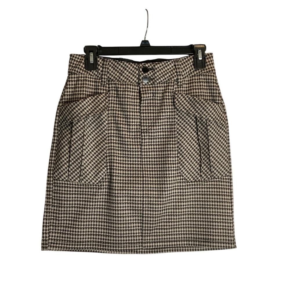 Democracy Ab Solution Mini Skirt Pockets Houndstooth Black Tan Gorpcore Casual 2